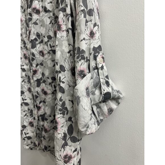 Charter Club Womens Linen XXL Black Pink Gray Floral Button Up NWT Roll Tab NEW - Picture 4 of 10